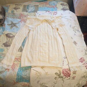 Lace trim off shoulder sweater